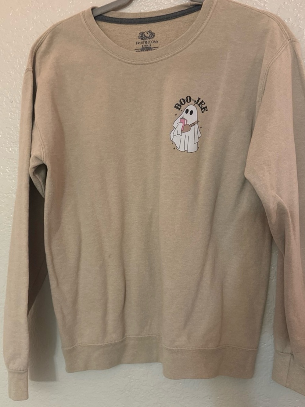 Fruit of the Loom Beige sweater for women with Boo-Jee Ghost Graphic
